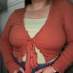 Urban Outfitters Ruffle Tie Long Sleeve Top